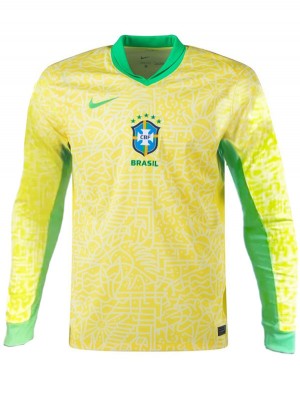 Brazil home long sleeve jersey soccer uniform men's football kit tops sport shirt 2024-2025